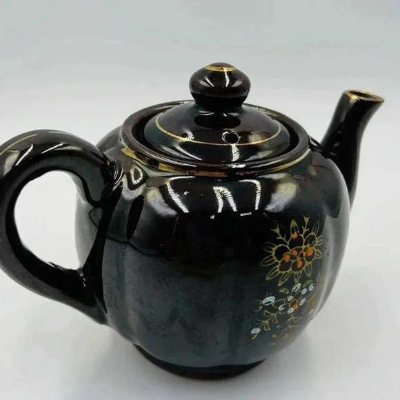 Vintage TEA POT Ceramic  Brown Hand-Painted  Made In Japan - Picture 3 of 4